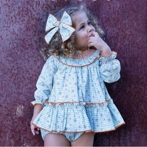 Charming Blue and Orange Kids Dress with bloomers 
2 pieces
